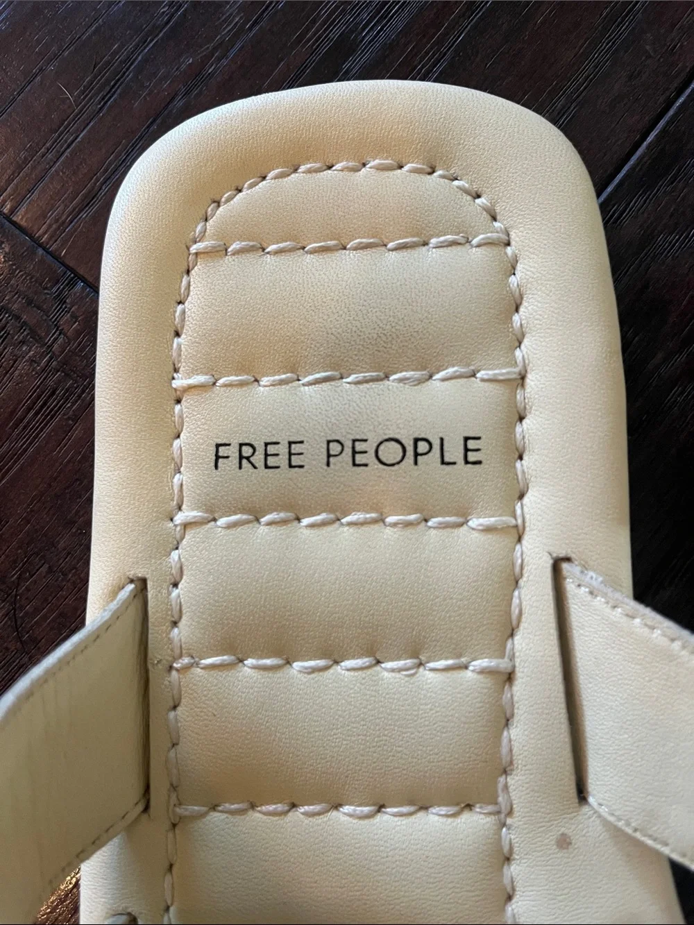 Free People Beige Leather Buckle Slide Sandals
